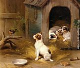 Edgar Hunt The Puppies painting